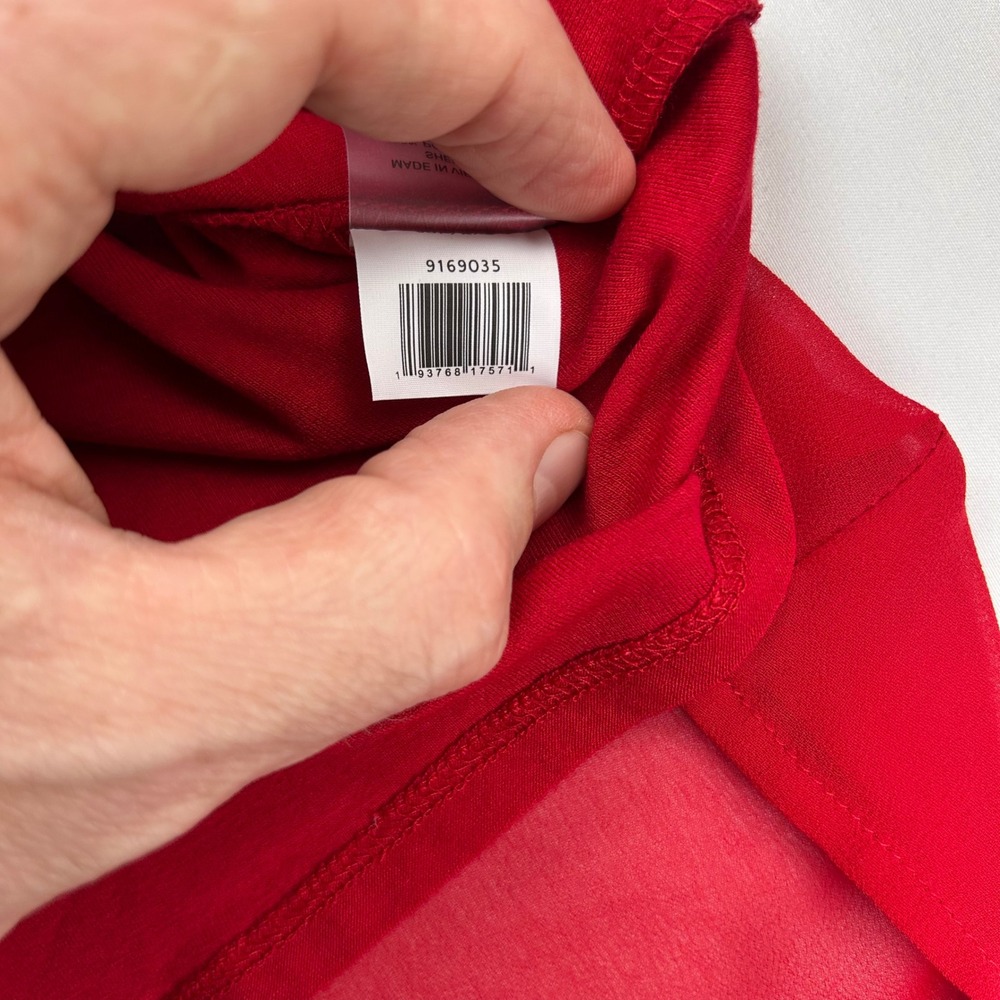 Vince Camuto Womens Red Smocked High Neck Ruffle Bishop Sleeve Blouse‎ XXS NEW - Picture 8 of 8